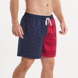 NWT Men’s SOUTHERN MARSH Harbor Swim trunk- Freedom fish. Navy/Red